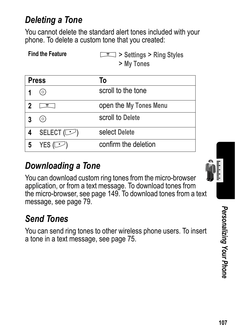 Deleting a tone, Downloading a tone, Send tones | Siemens U15 User Manual | Page 108 / 188