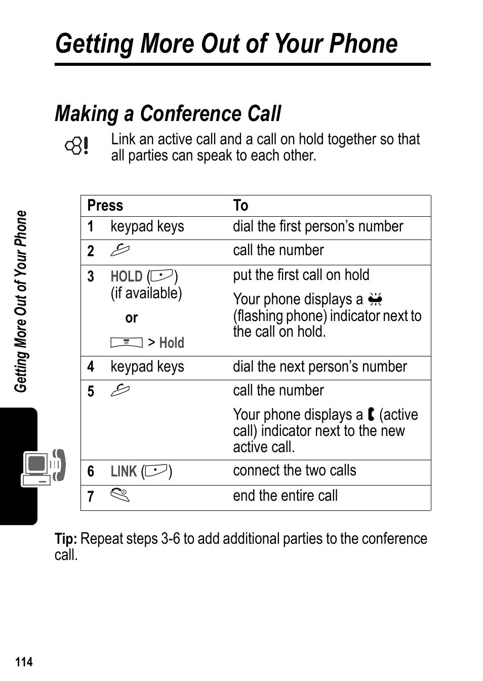 Getting more out of your phone, Making a conference call | Siemens U15 User Manual | Page 115 / 188