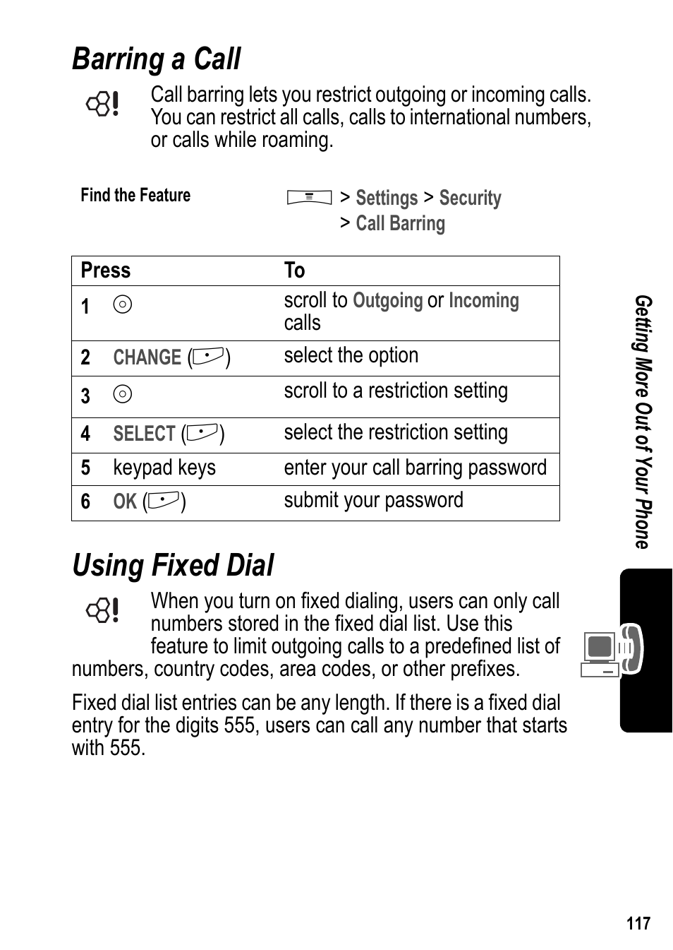 Barring a call, Using fixed dial, Barring a call using fixed dial | Siemens U15 User Manual | Page 118 / 188