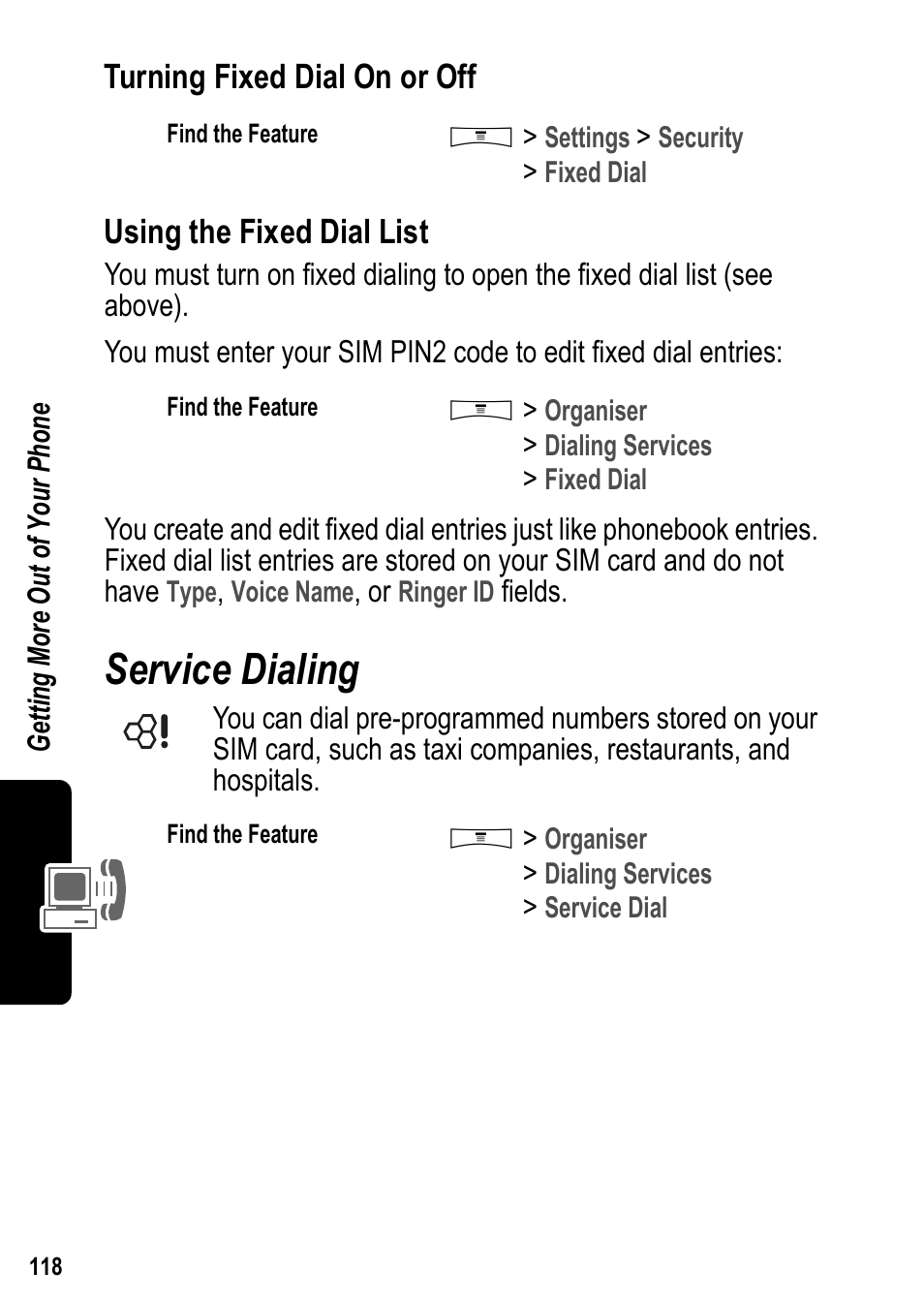 Service dialing | Siemens U15 User Manual | Page 119 / 188