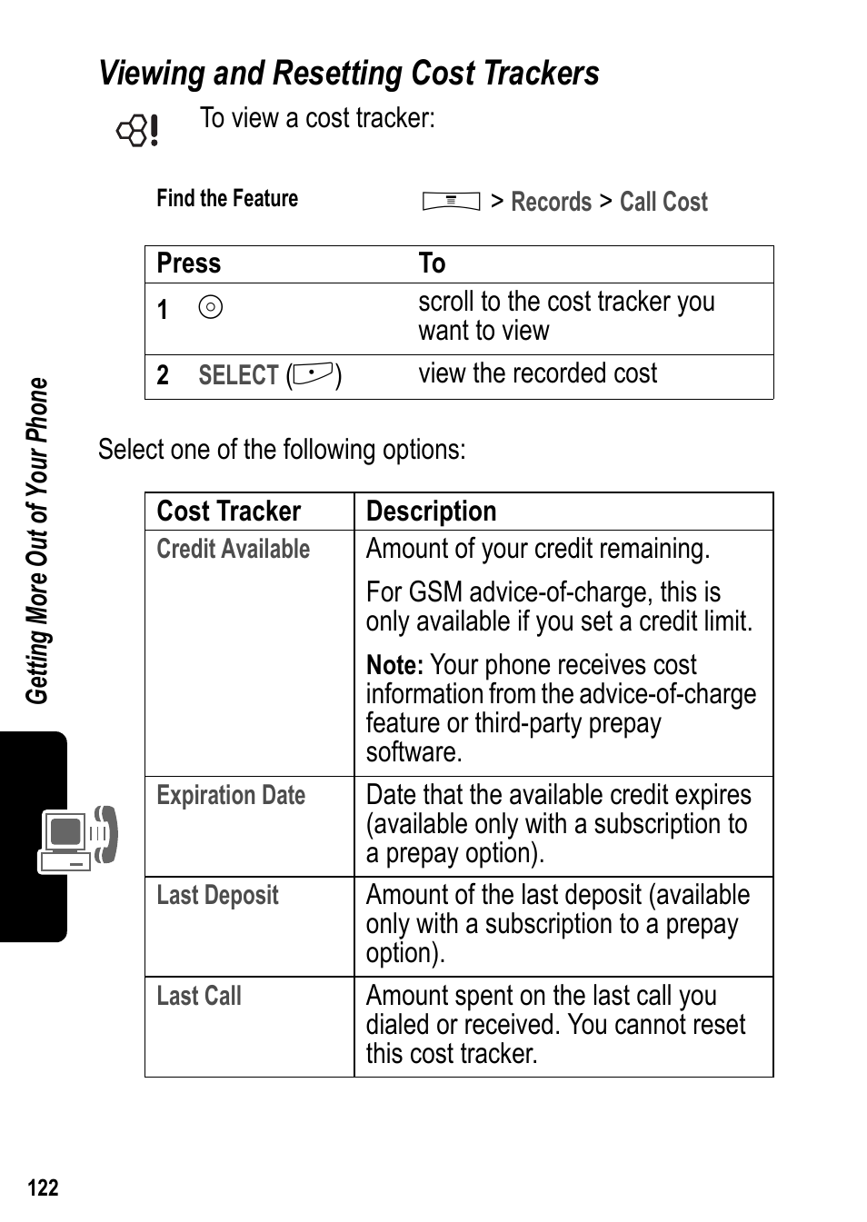 Viewing and resetting cost trackers | Siemens U15 User Manual | Page 123 / 188