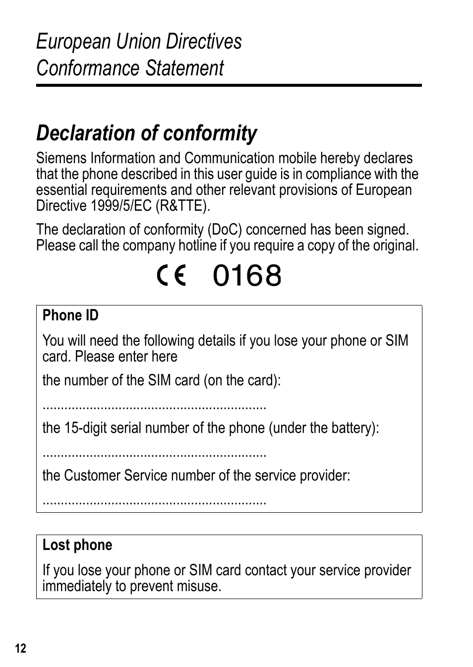 European union directives conformance statement | Siemens U15 User Manual | Page 13 / 188