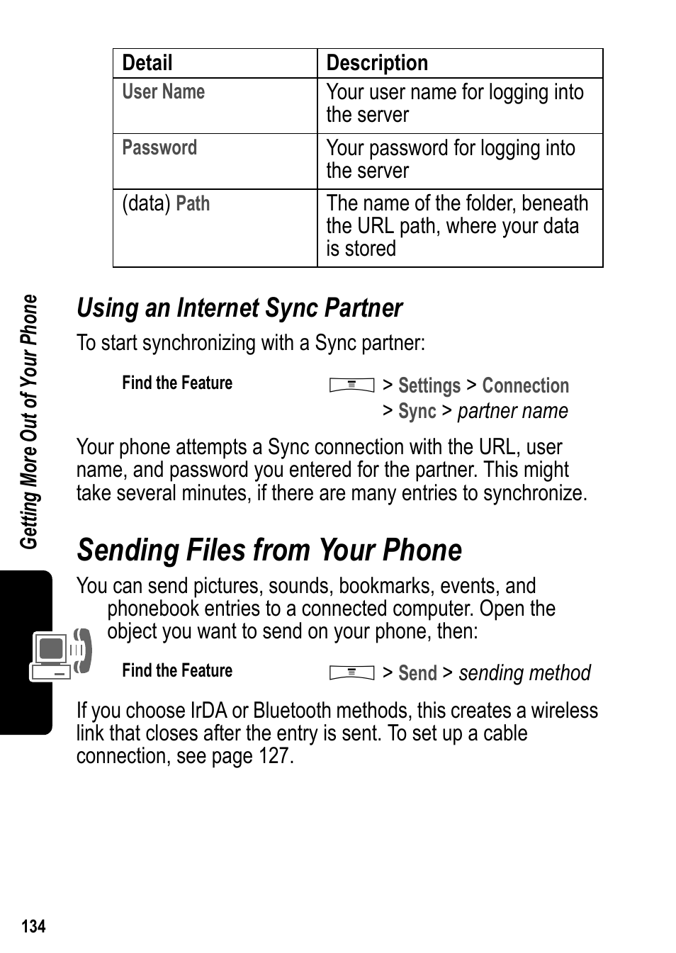 Using an internet sync partner, Sending files from your phone | Siemens U15 User Manual | Page 135 / 188