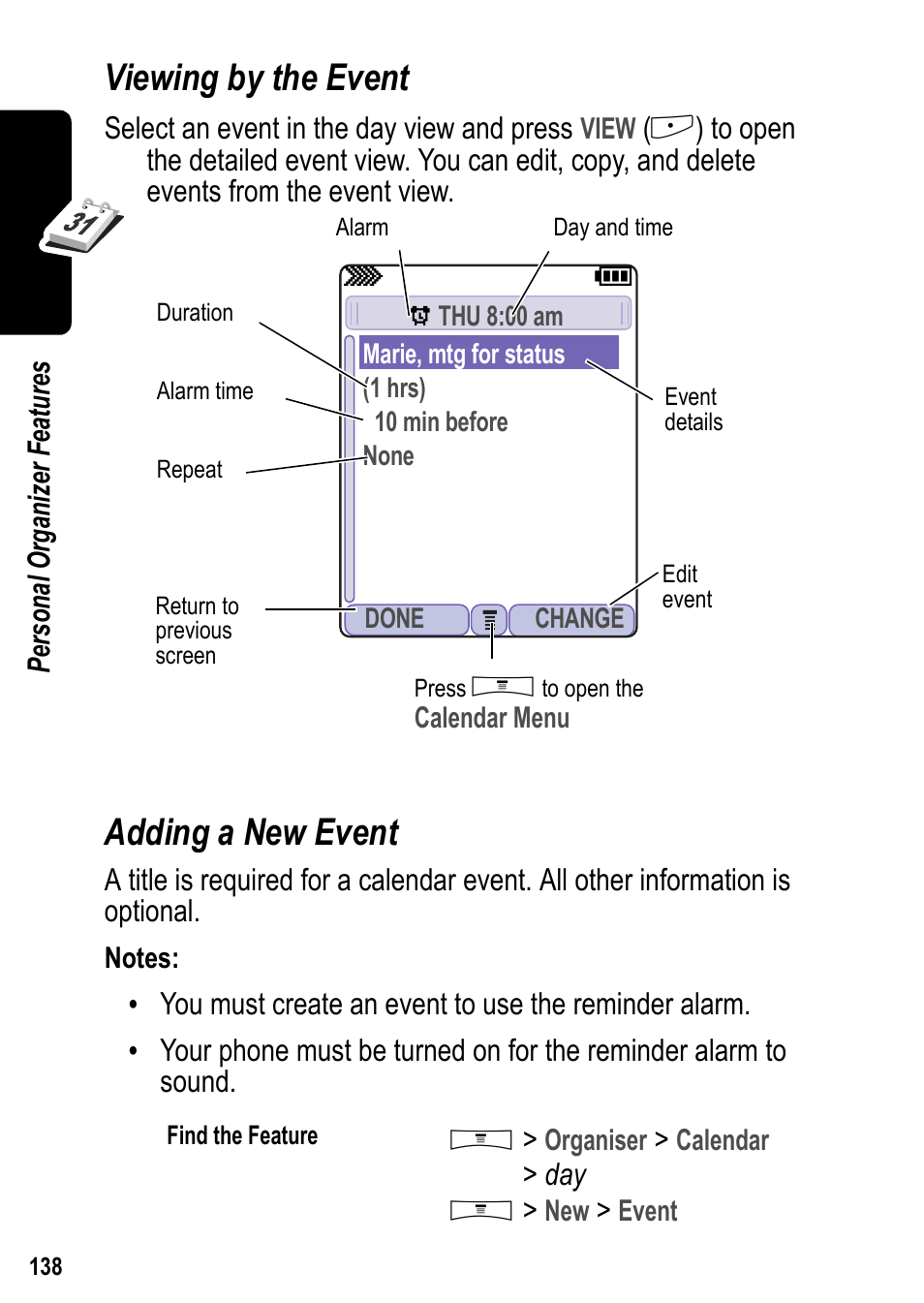 Viewing by the event, Adding a new event | Siemens U15 User Manual | Page 139 / 188