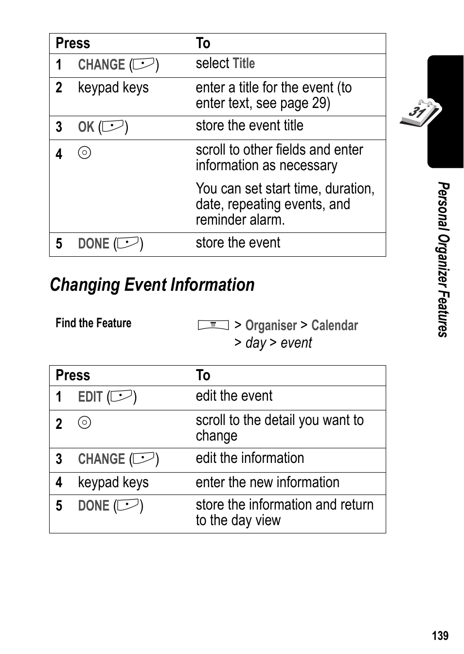 Changing event information | Siemens U15 User Manual | Page 140 / 188
