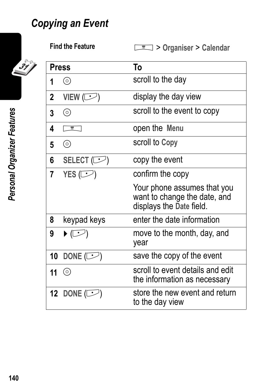 Copying an event | Siemens U15 User Manual | Page 141 / 188