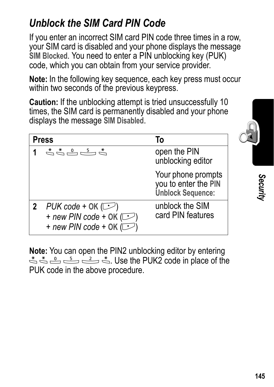 Unblock the sim card pin code | Siemens U15 User Manual | Page 146 / 188
