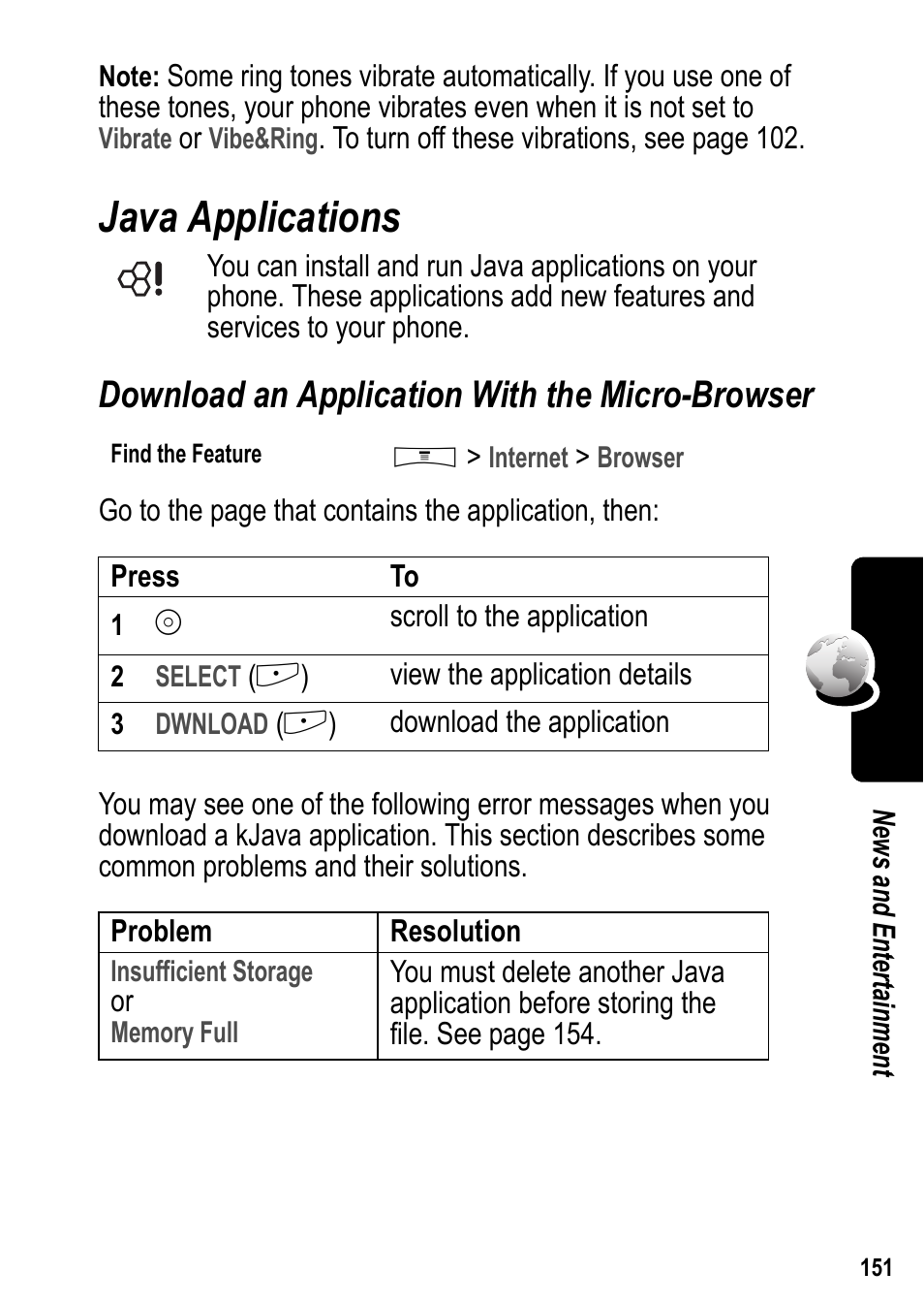 Java applications, Download an application with the microbrowser, Download an application with the micro-browser | Siemens U15 User Manual | Page 152 / 188