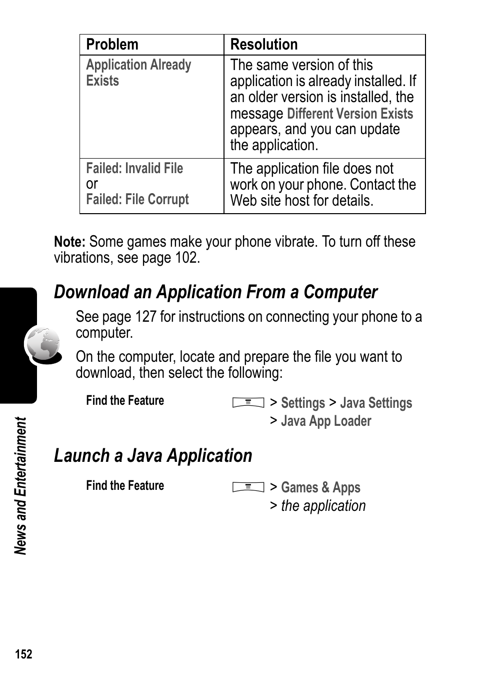 Download an application from a computer, Launch a java application | Siemens U15 User Manual | Page 153 / 188