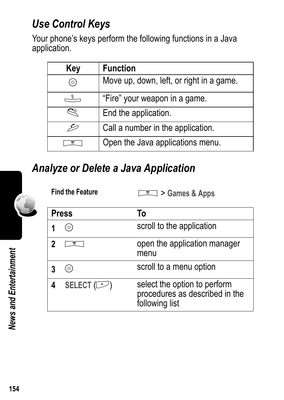 Use control keys, Analyze or delete a java application | Siemens U15 User Manual | Page 155 / 188