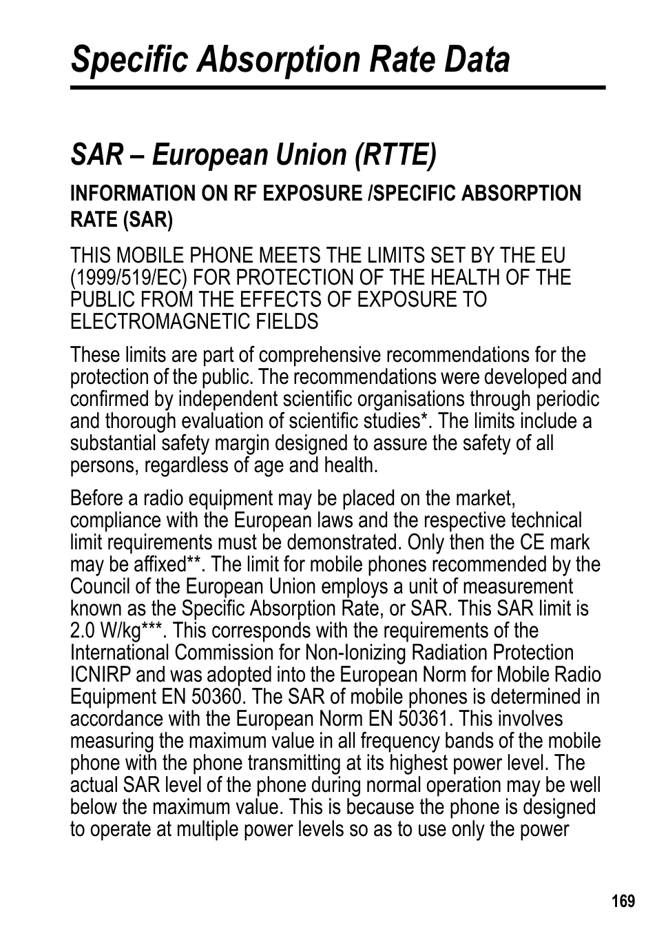 Specific absorption rate data, Sar – european union (rtte) | Siemens U15 User Manual | Page 170 / 188