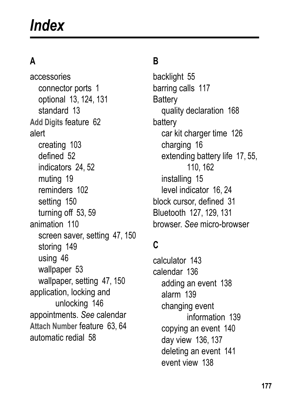 Index | Siemens U15 User Manual | Page 178 / 188