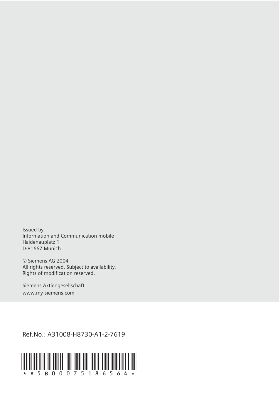 Siemens U15 User Manual | Page 188 / 188