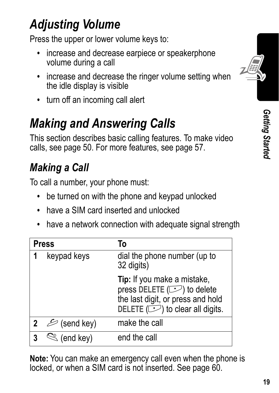 Adjusting volume, Making and answering calls, Making a call | Adjusting volume making and answering calls | Siemens U15 User Manual | Page 20 / 188