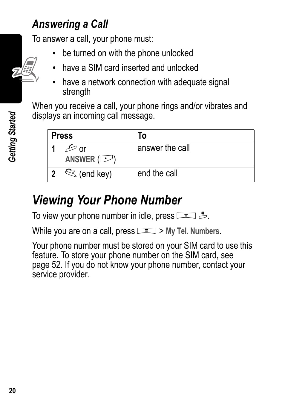 Answering a call, Viewing your phone number | Siemens U15 User Manual | Page 21 / 188