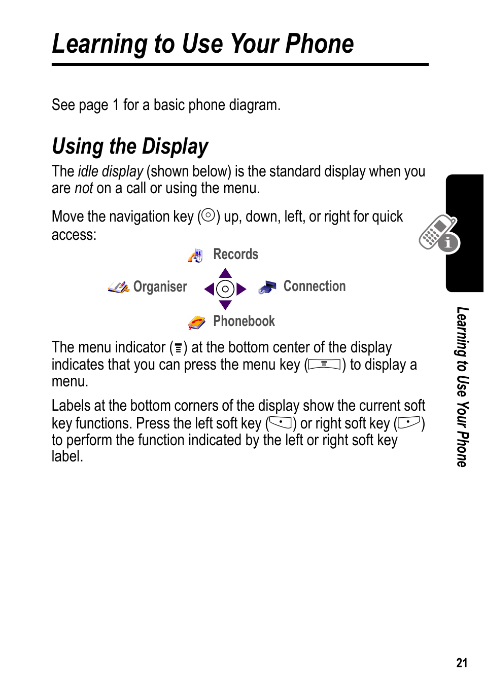 Learning to use your phone, Using the display | Siemens U15 User Manual | Page 22 / 188