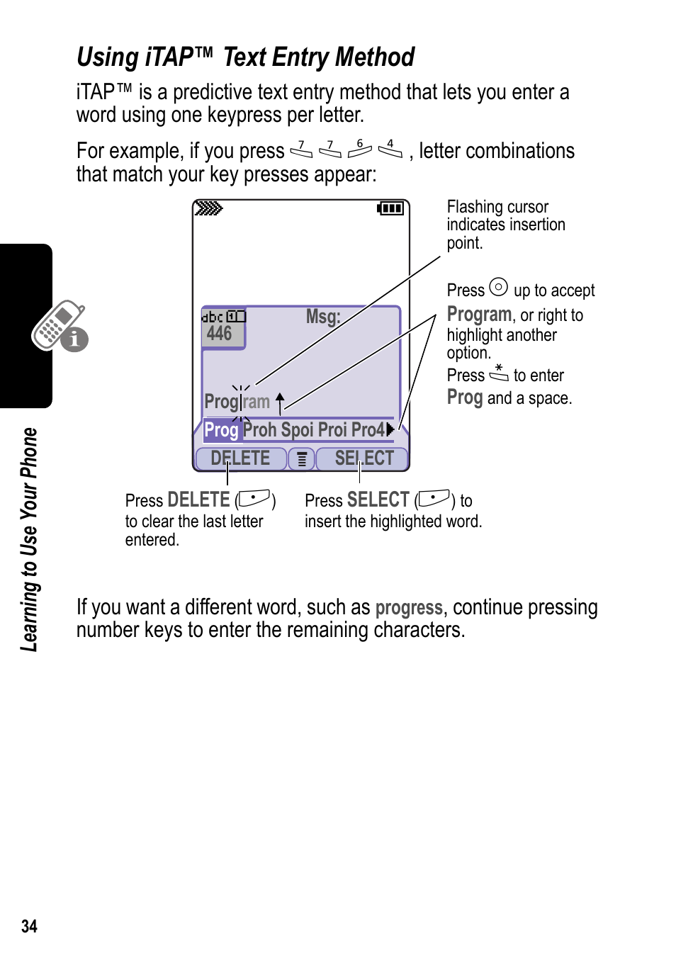 Using itap™ text entry method | Siemens U15 User Manual | Page 35 / 188