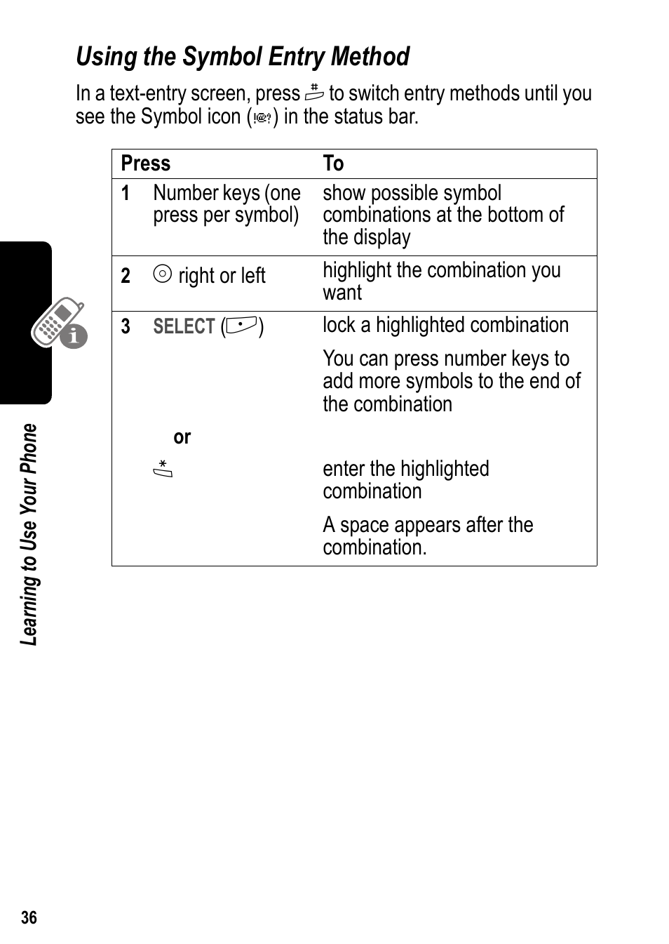 Using the symbol entry method | Siemens U15 User Manual | Page 37 / 188