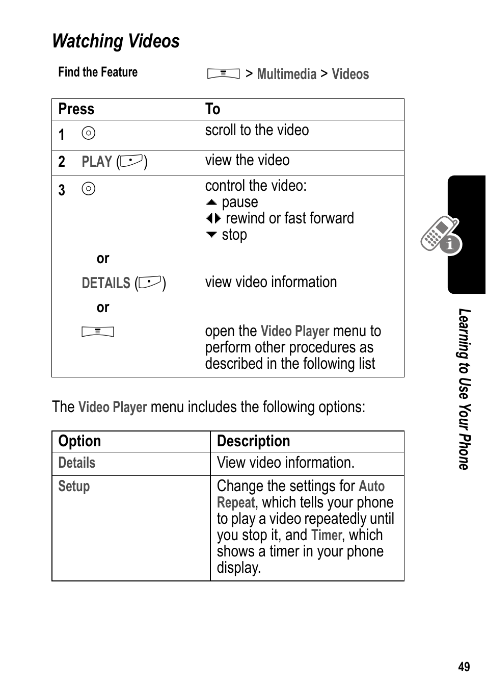 Watching videos | Siemens U15 User Manual | Page 50 / 188