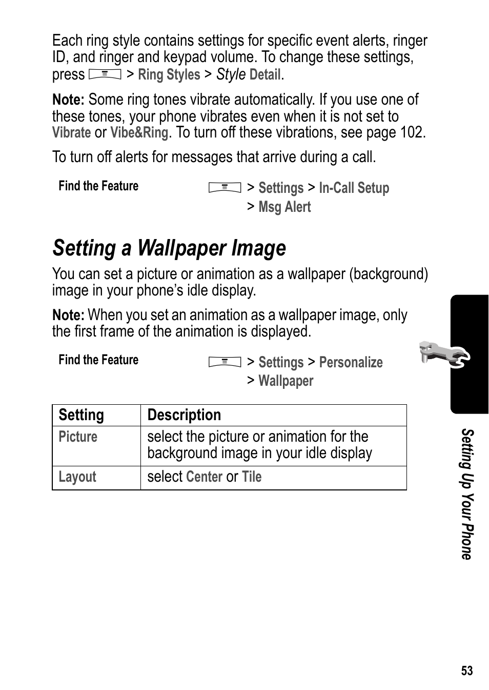 Setting a wallpaper image | Siemens U15 User Manual | Page 54 / 188