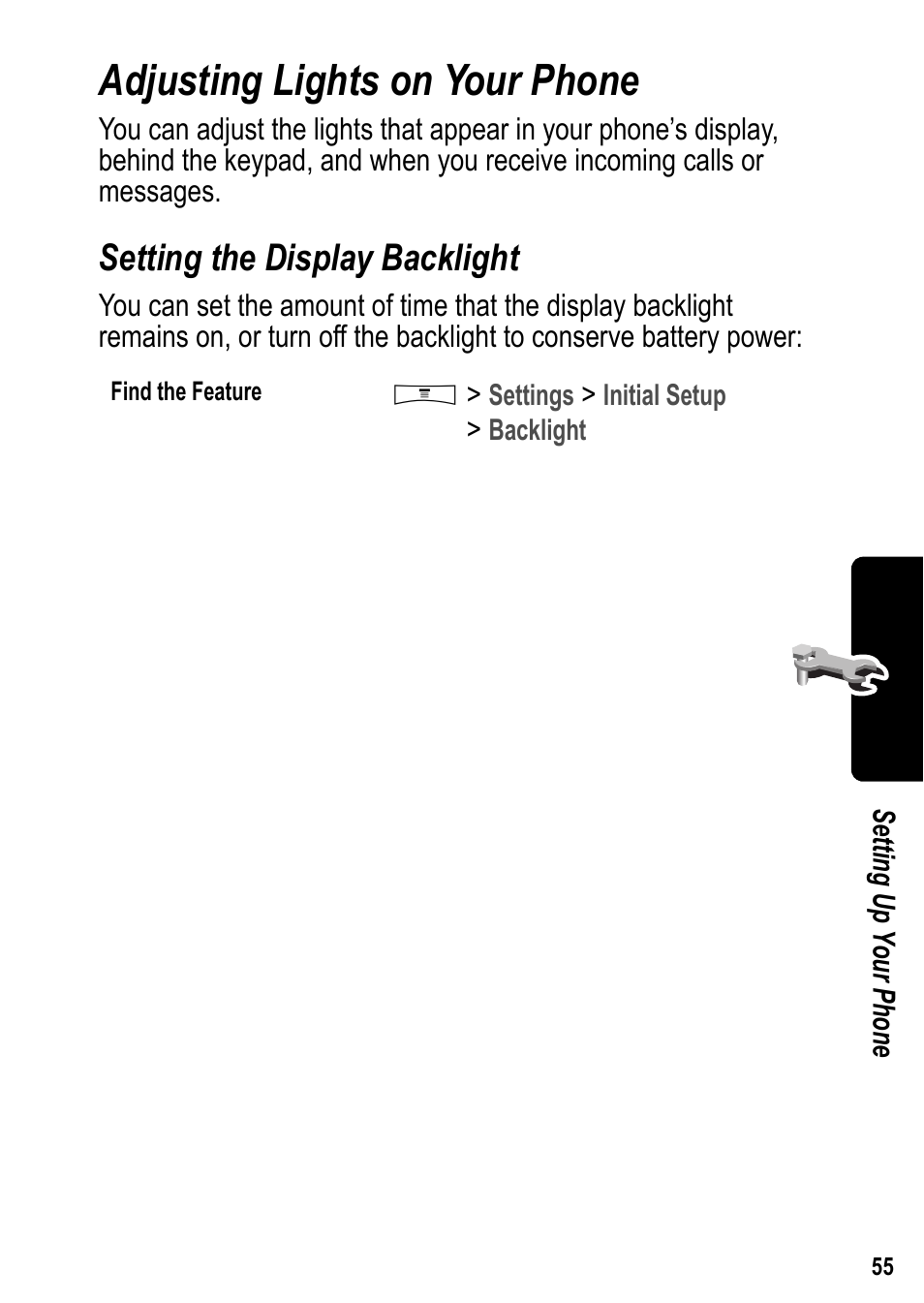 Adjusting lights on your phone, Setting the display backlight | Siemens U15 User Manual | Page 56 / 188