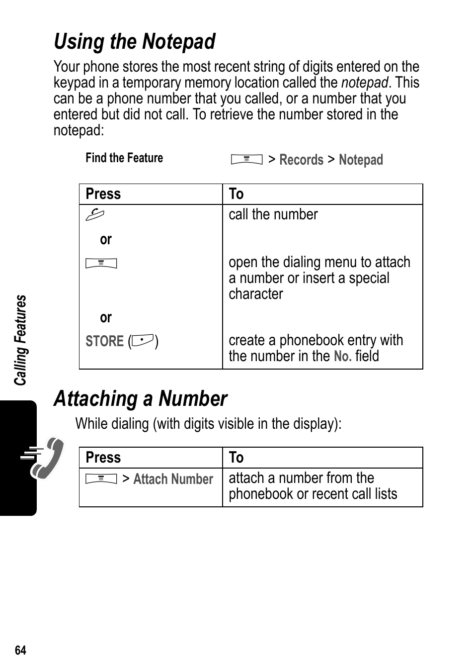 Using the notepad, Attaching a number, Using the notepad attaching a number | Siemens U15 User Manual | Page 65 / 188