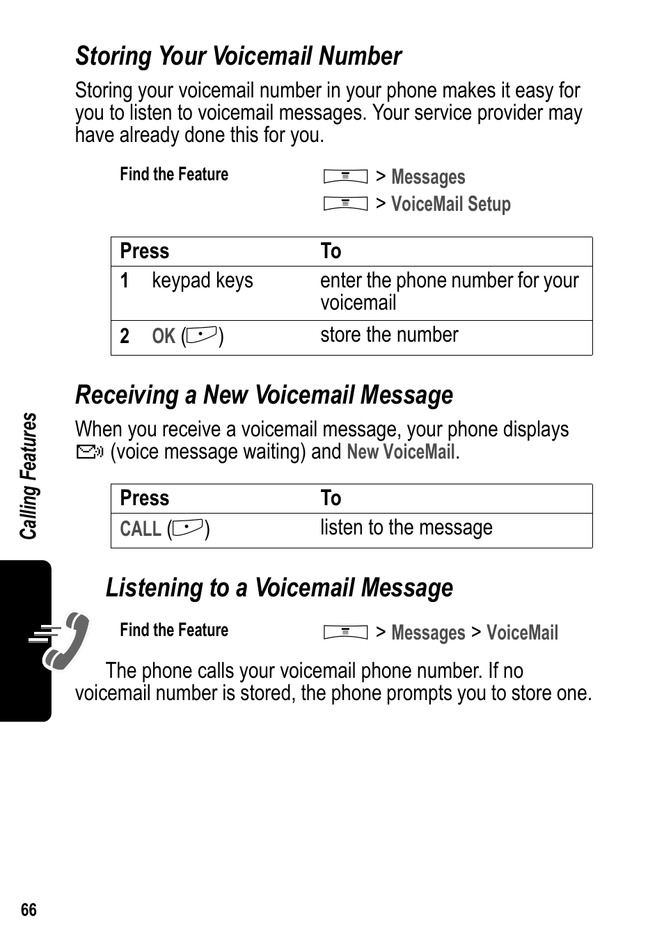 Storing your voicemail number, Receiving a new voicemail message, Listening to a voicemail message | Siemens U15 User Manual | Page 67 / 188