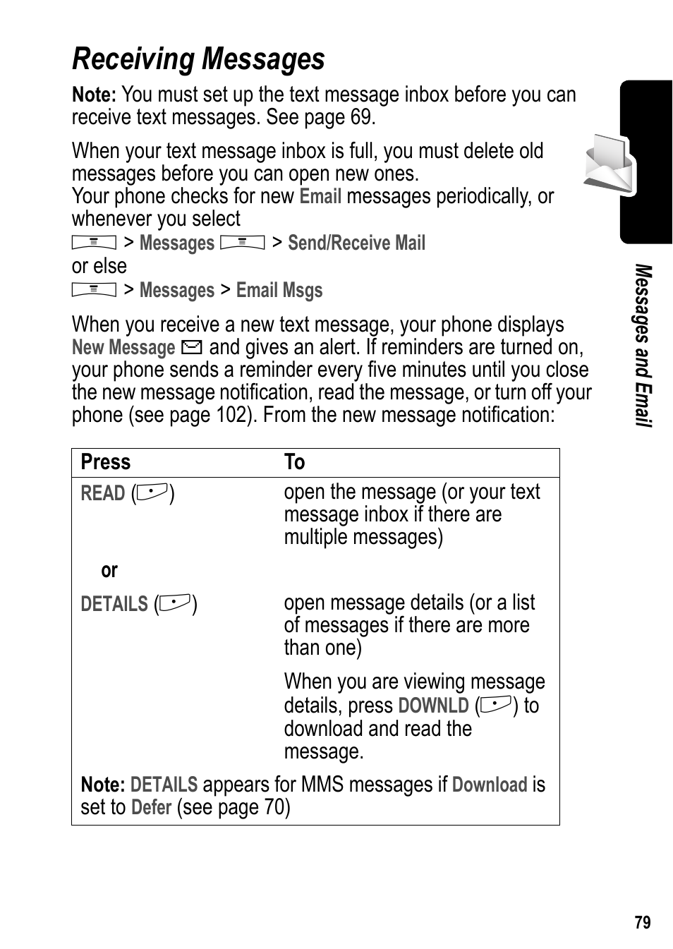 Receiving messages | Siemens U15 User Manual | Page 80 / 188