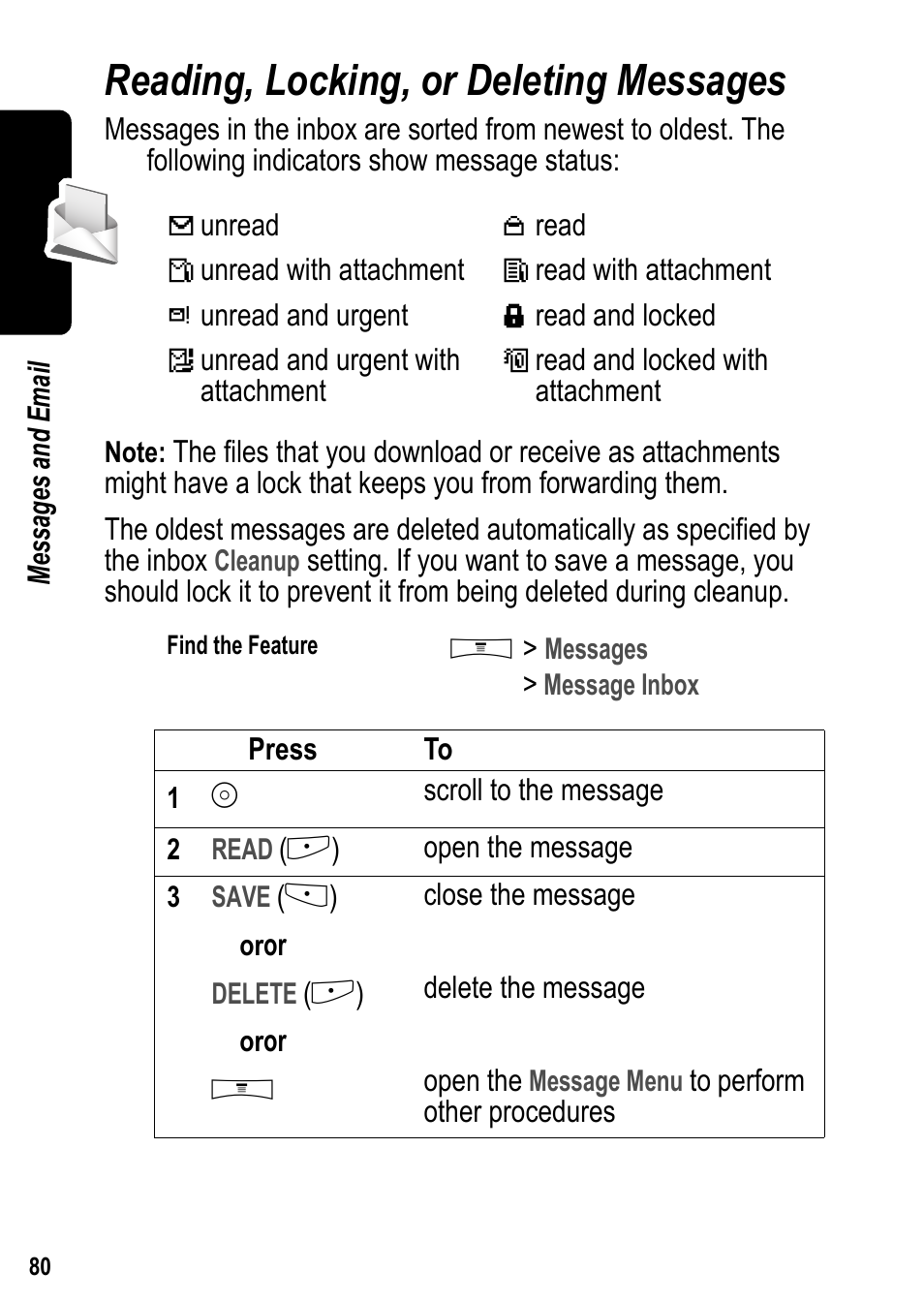 Reading, locking, or deleting messages | Siemens U15 User Manual | Page 81 / 188
