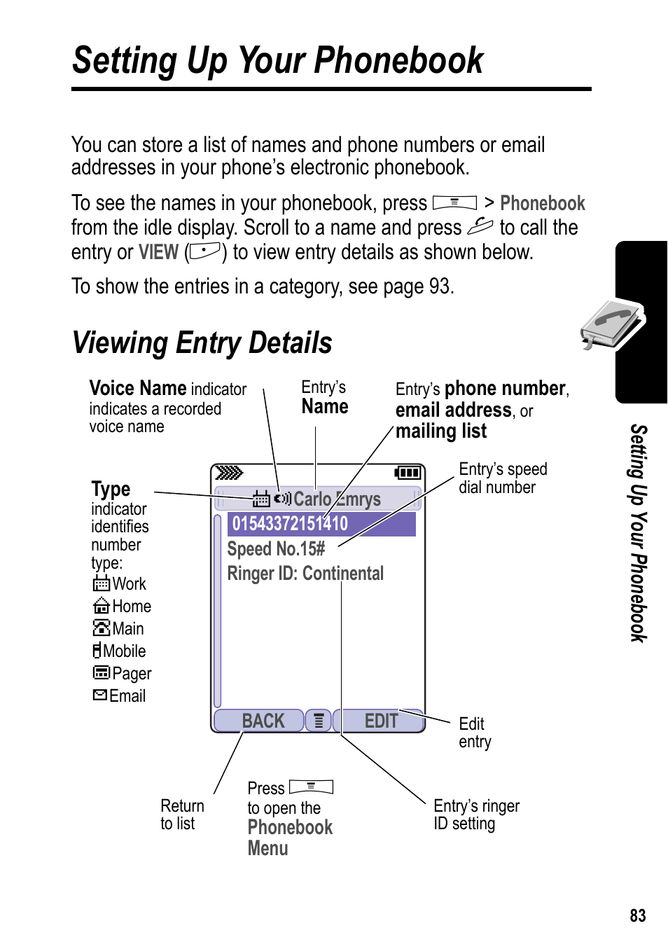 Setting up your phonebook, Viewing entry details | Siemens U15 User Manual | Page 84 / 188