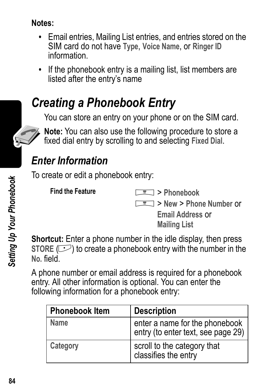Creating a phonebook entry, Enter information | Siemens U15 User Manual | Page 85 / 188