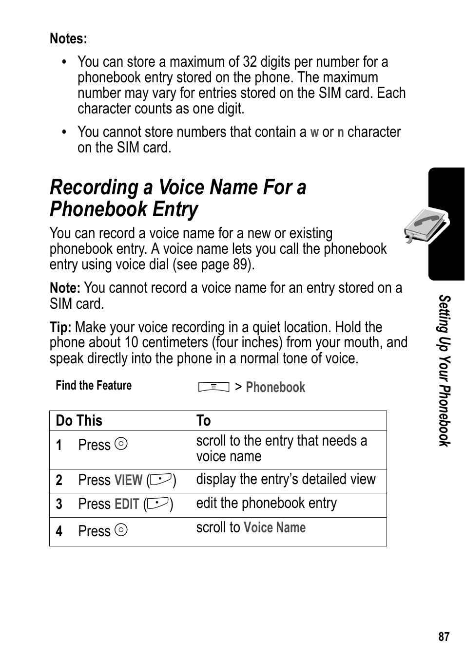 Recording a voice name for a phonebook entry | Siemens U15 User Manual | Page 88 / 188
