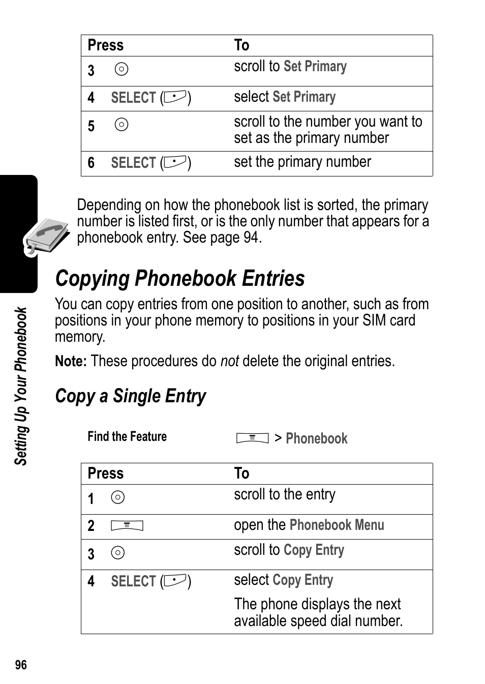 Copying phonebook entries, Copy a single entry | Siemens U15 User Manual | Page 97 / 188