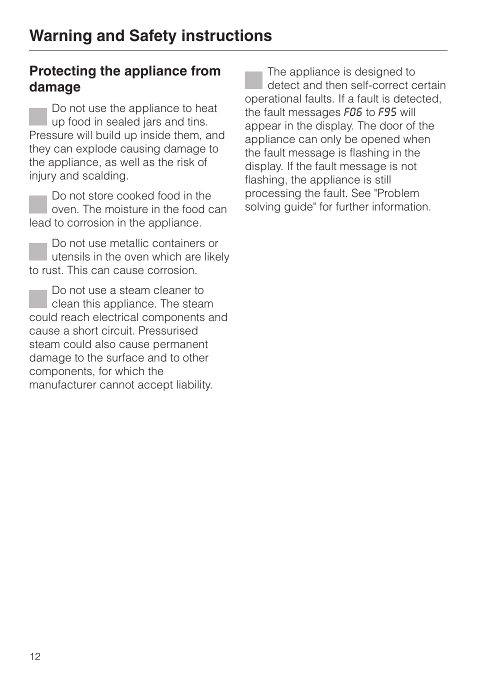 Warning and safety instructions, Protecting the appliance from damage | Miele DG 4064 User Manual | Page 12 / 60