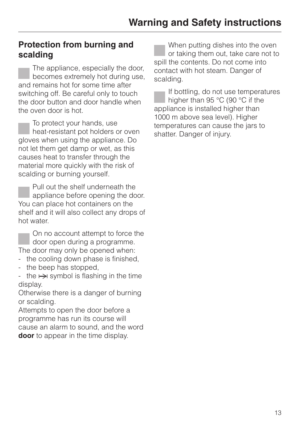 Warning and safety instructions, Protection from burning and scalding | Miele DG 4064 User Manual | Page 13 / 60