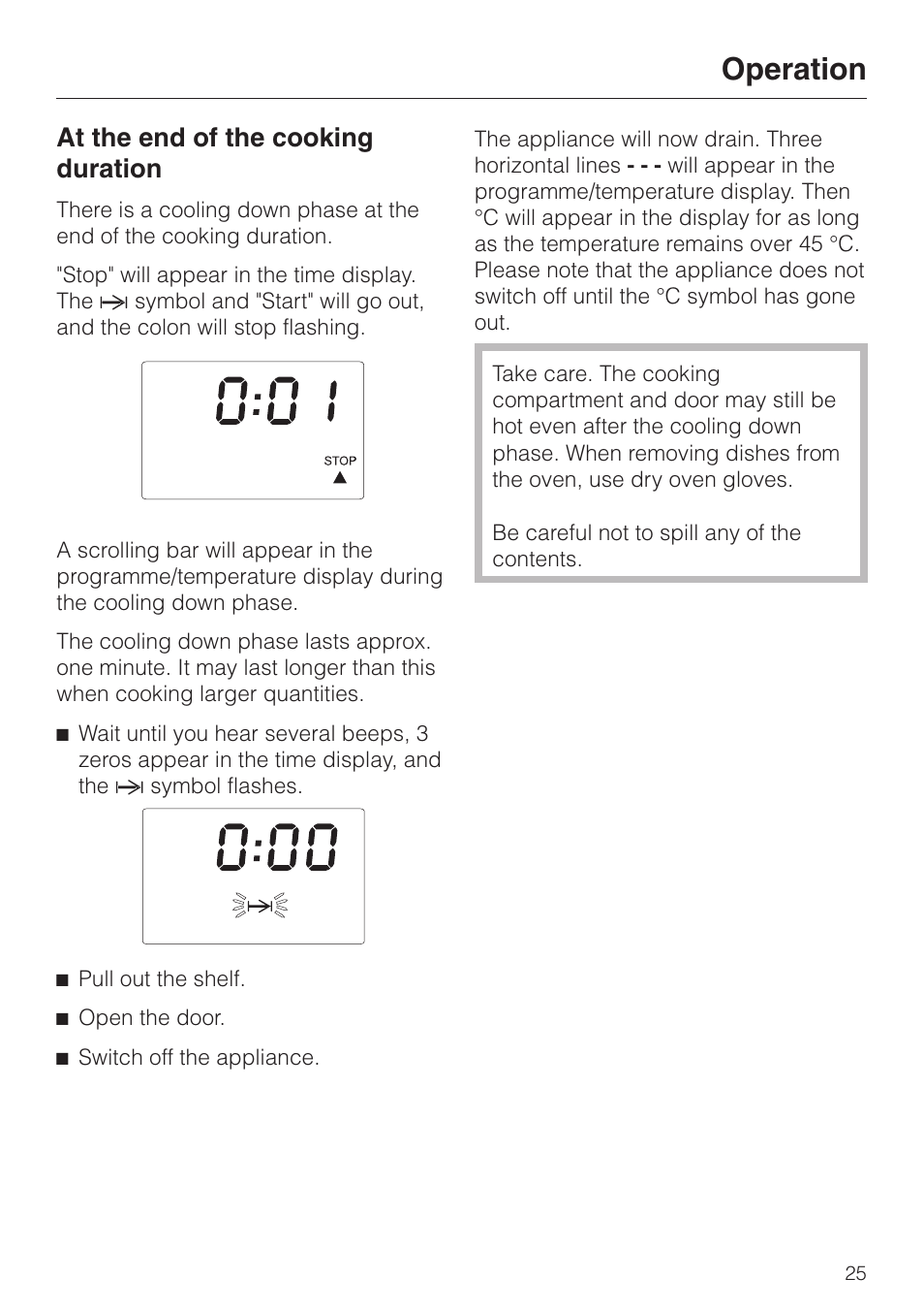 At the end of the cooking duration 25, Operation, At the end of the cooking duration | Miele DG 4064 User Manual | Page 25 / 60