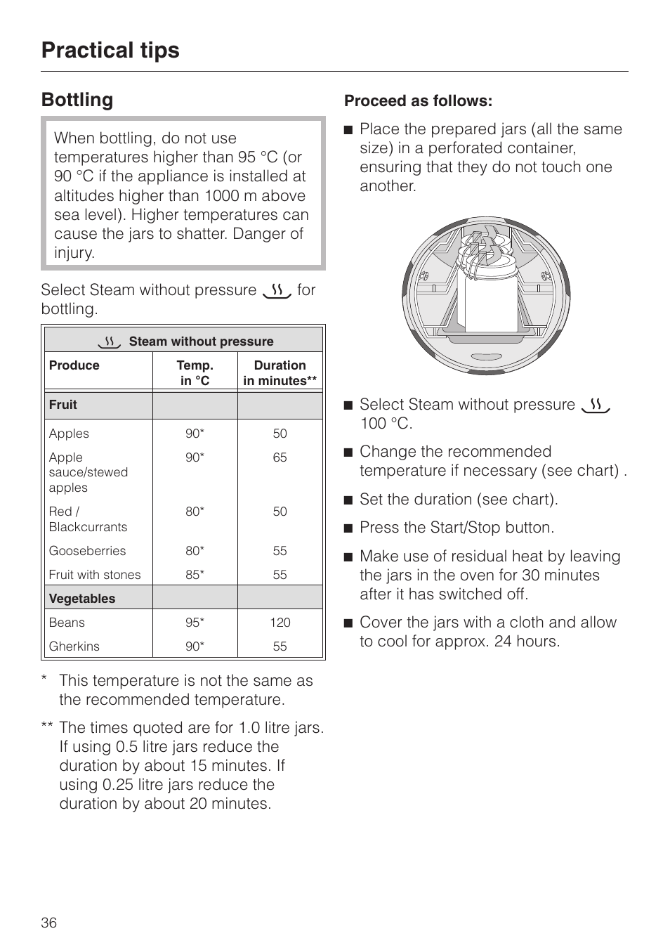 Bottling 36, Practical tips, Bottling | Miele DG 4064 User Manual | Page 36 / 60