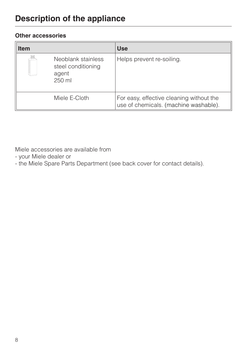 Description of the appliance | Miele DG 4064 User Manual | Page 8 / 60
