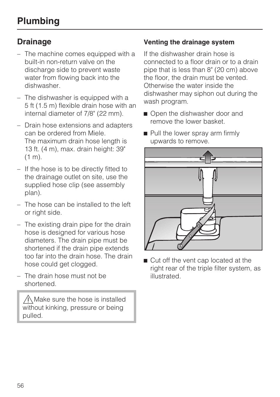 Drainage 56, Plumbing, Drainage | Miele G 2143 User Manual | Page 56 / 60