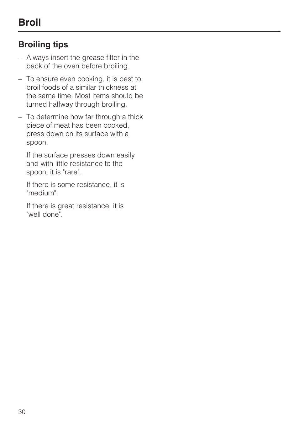Broiling tips 30, Broil, Broiling tips | Miele H 4242 B User Manual | Page 30 / 56