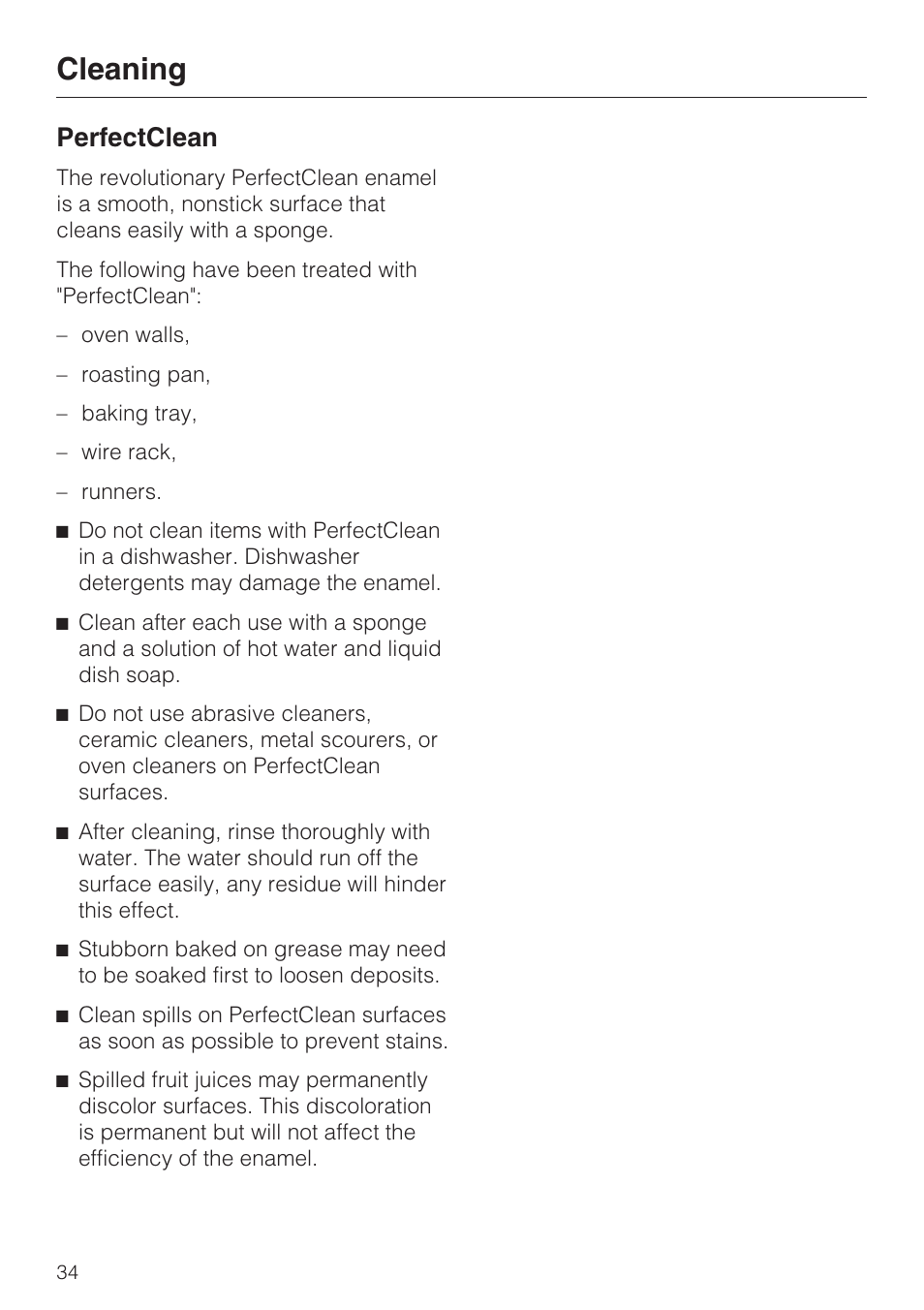 Perfectclean 34, Cleaning, Perfectclean | Miele H 4242 B User Manual | Page 34 / 56