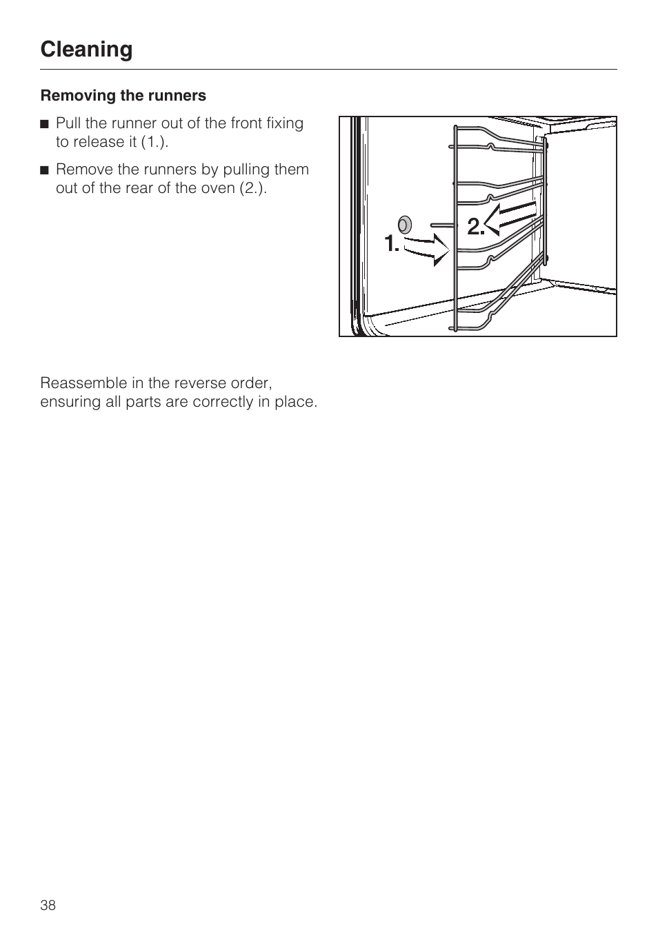 Removing the runners 38, Cleaning | Miele H 4242 B User Manual | Page 38 / 56