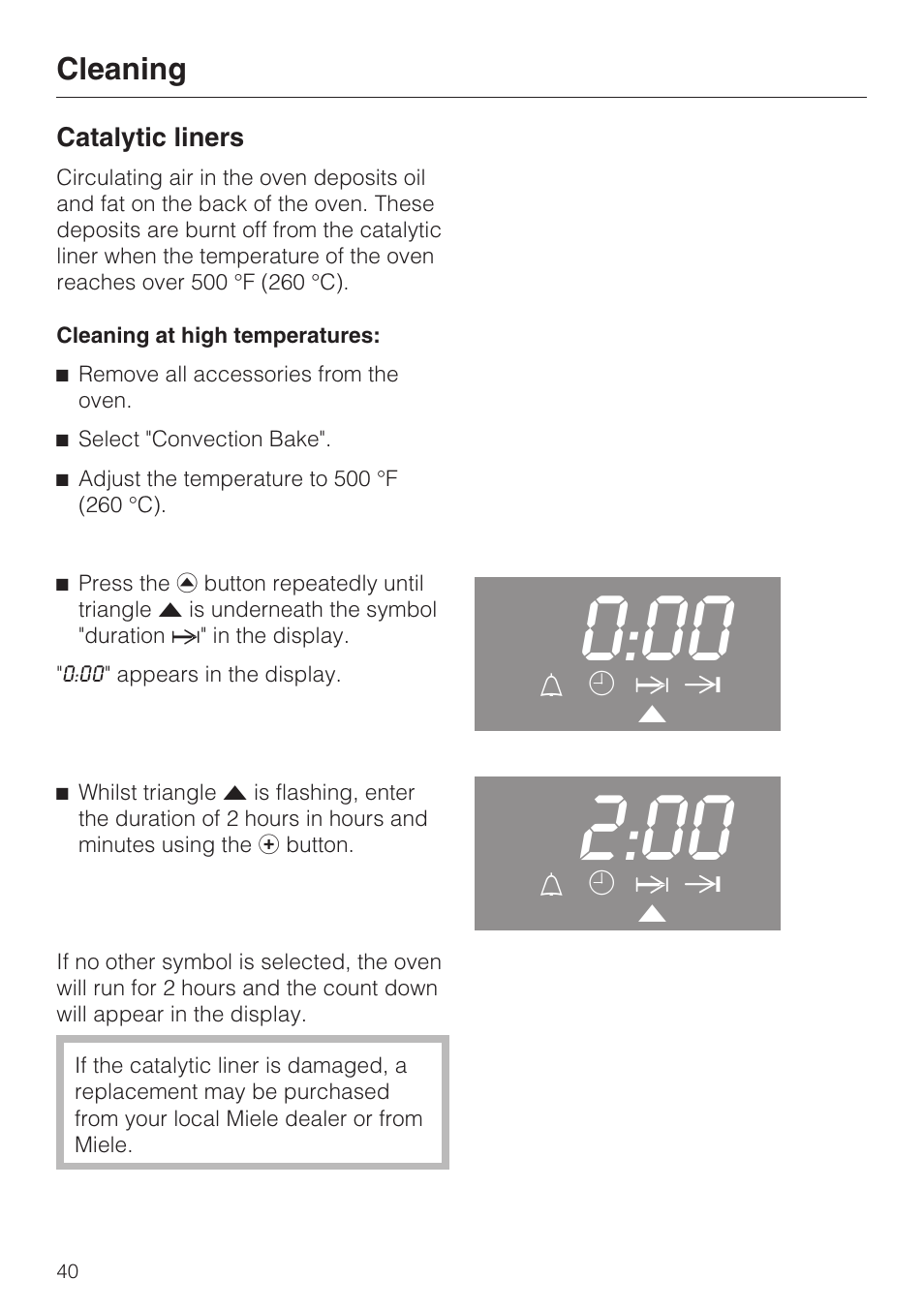 Catalytic liners 40 | Miele H 4242 B User Manual | Page 40 / 56