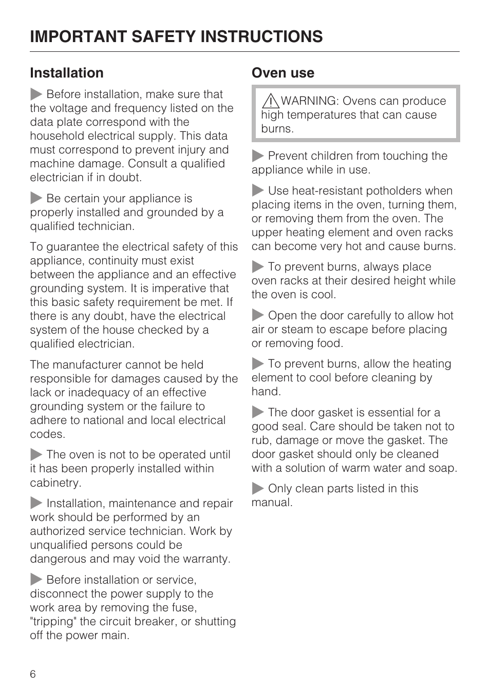 Important safety instructions | Miele H 4242 B User Manual | Page 6 / 56