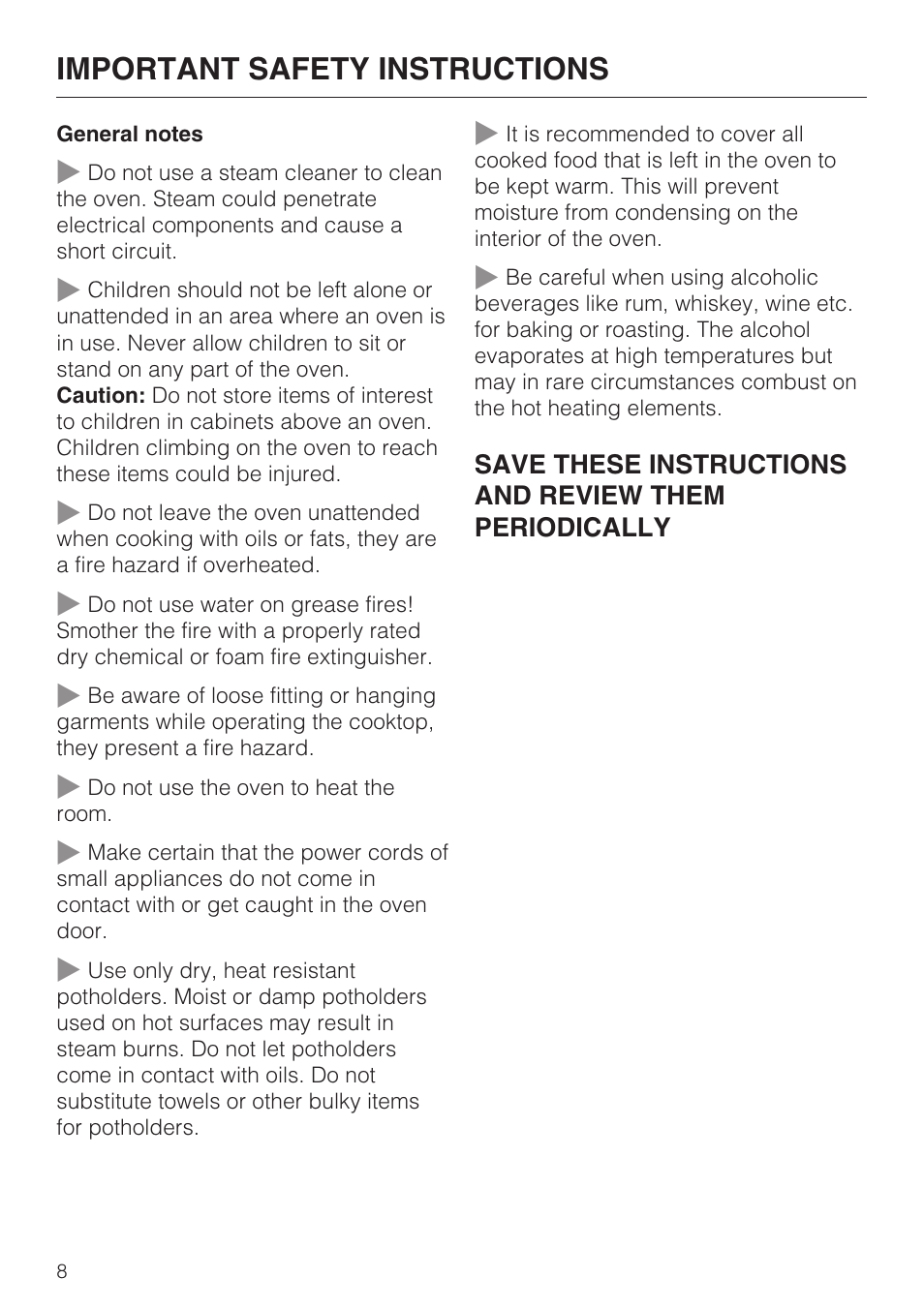 Important safety instructions | Miele H 4242 B User Manual | Page 8 / 56