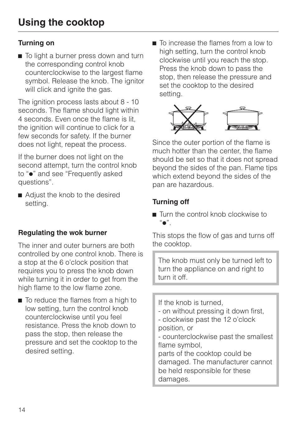 Using the cooktop | Miele KM 3475 User Manual | Page 14 / 40