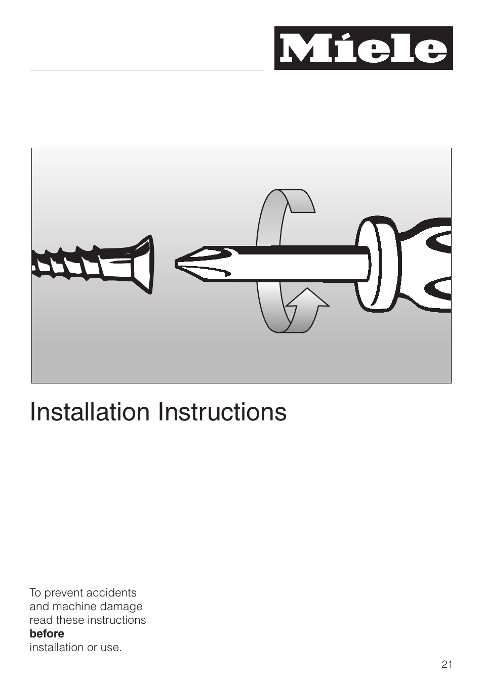 Installation instructions | Miele KM 3475 User Manual | Page 21 / 40