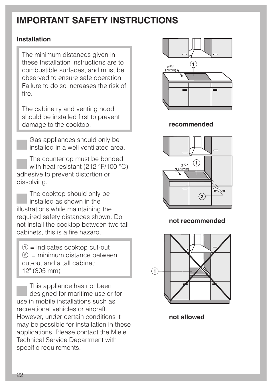 Important safety instructions 22, Important safety instructions | Miele KM 3475 User Manual | Page 22 / 40