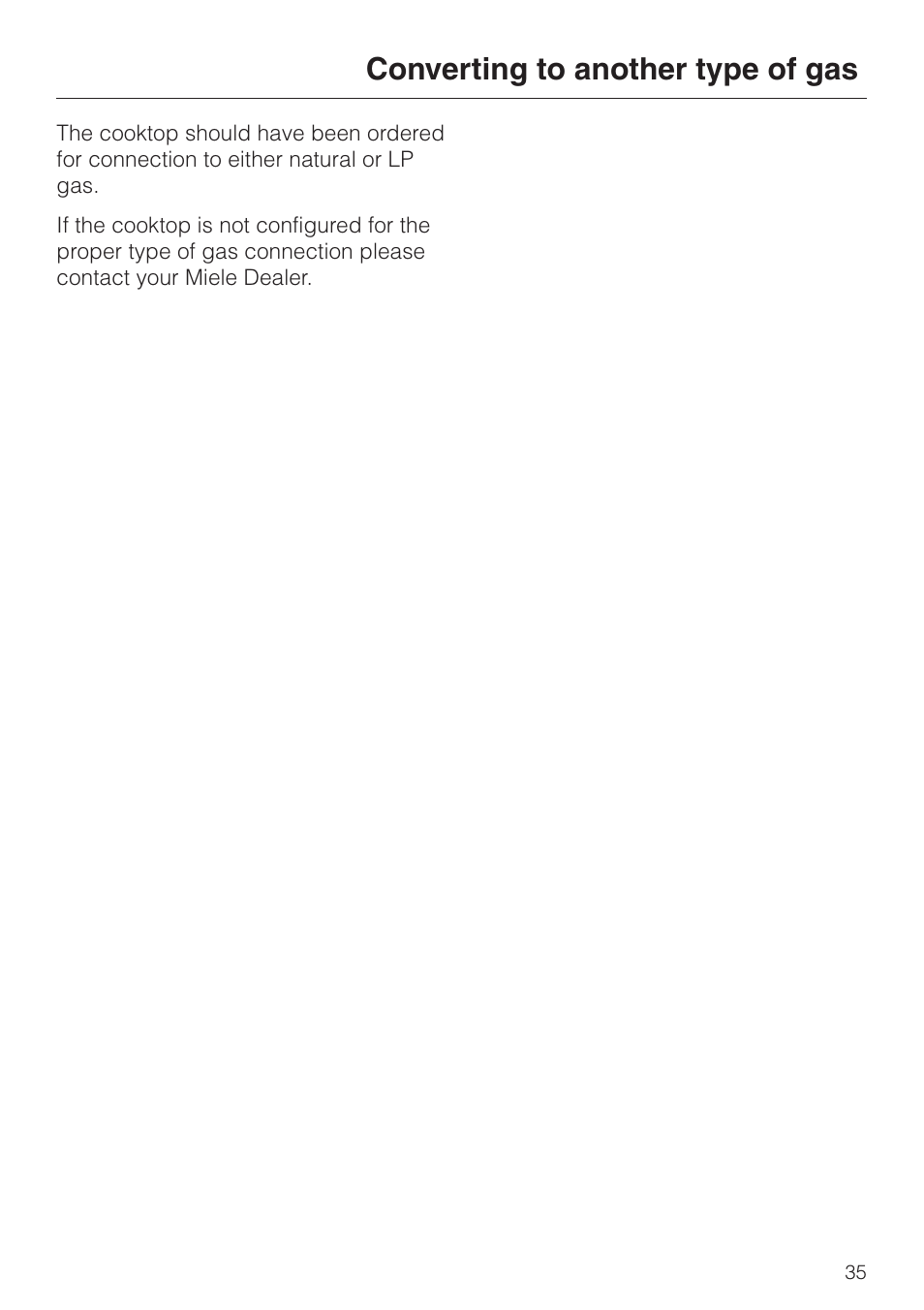 Converting to another type of gas 35, Converting to another type of gas | Miele KM 3475 User Manual | Page 35 / 40