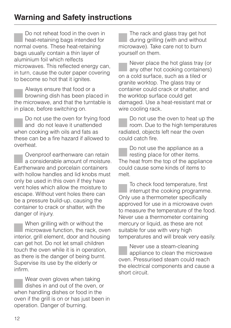 Warning and safety instructions | Miele M 613 G User Manual | Page 12 / 44